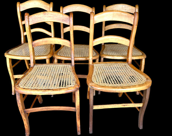 1930's Antique Eastlake Style Cane Dining Chairs - Set of 5