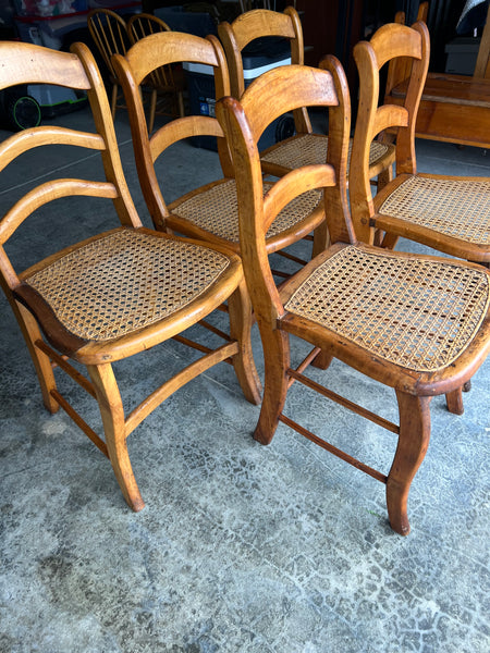 1930's Antique Eastlake Style Cane Dining Chairs - Set of 5