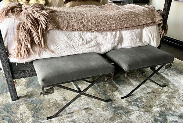 Pair of Noir Ming Metal Bench Stools