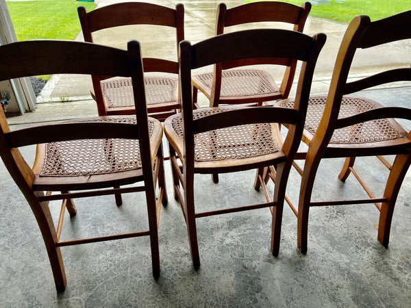 1930's Antique Eastlake Style Cane Dining Chairs - Set of 5
