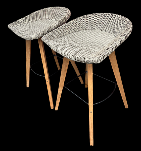 NEW CO9 Design Verge White Coral Wicker Bar Stools - Set of 2