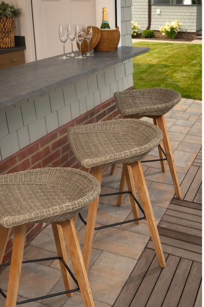 NEW CO9 Design Verge White Coral Wicker Bar Stools - Set of 2