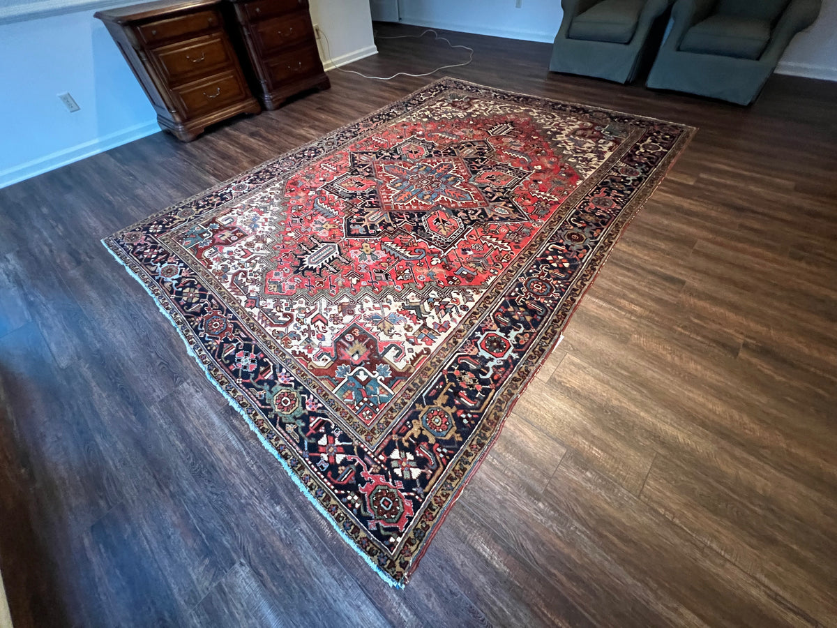 Vintage Persian Heriz Wool Hand Knotted Area Rug KLM Luxury Consignment