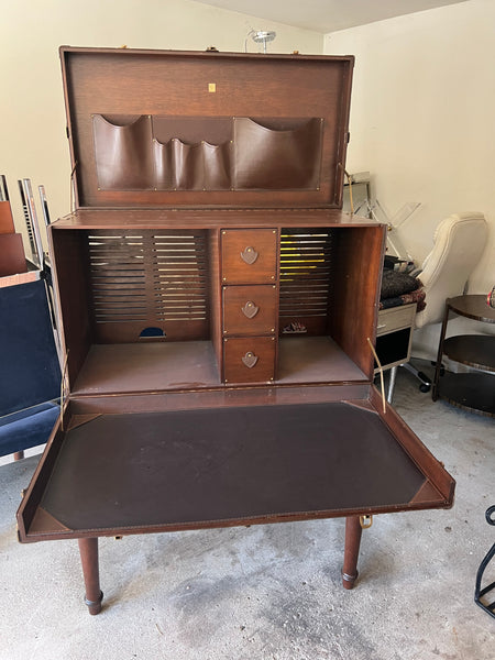 Vintage Rattan and Leather Stiles Brothers for Bauer 2 Piece Campaign Desk Trunk