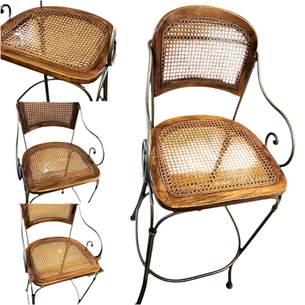 Set of 4 1980's Vintage Drexel Wrought Iron and Cane Bar Stools