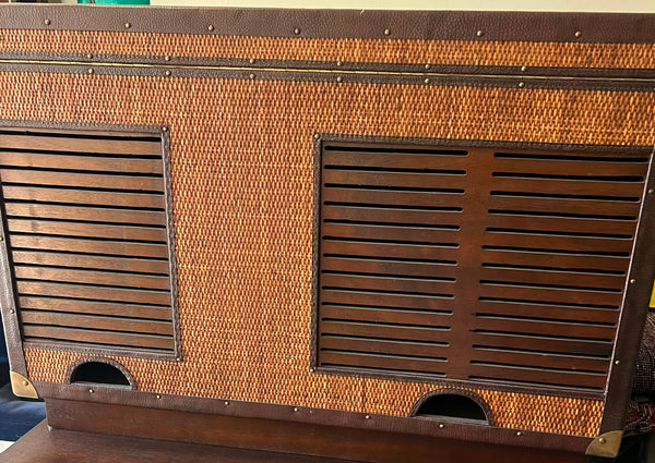 Vintage Rattan and Leather Stiles Brothers for Bauer 2 Piece Campaign Desk Trunk