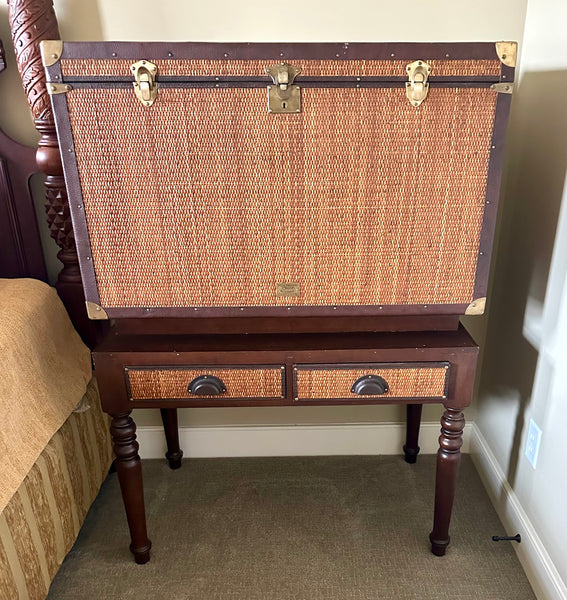 Vintage Rattan and Leather Stiles Brothers for Bauer 2 Piece Campaign Desk Trunk