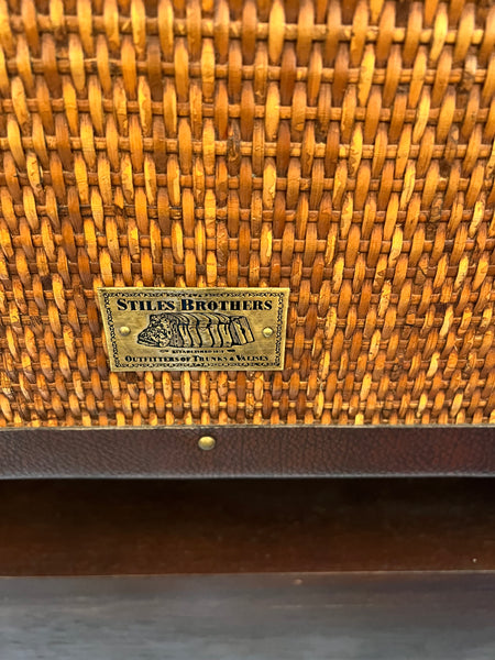 Vintage Rattan and Leather Stiles Brothers for Bauer 2 Piece Campaign Desk Trunk