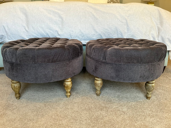 Round Gray Tufted Ottoman (2 Available)