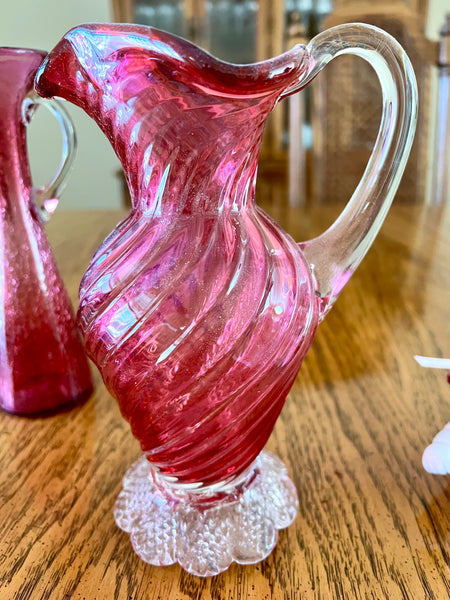 Pilgrim Glass Set of 4 Cranberry Glass Pitchers of Varying Heights