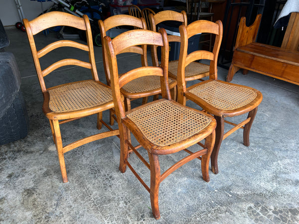 1930's Antique Eastlake Style Cane Dining Chairs - Set of 5