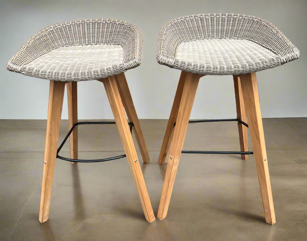 NEW CO9 Design Verge White Coral Wicker Bar Stools - Set of 2