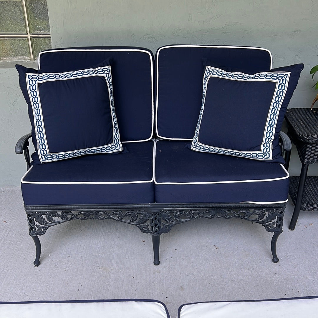 BROWN JORDAN Neoclassical Style Elegance Loveseat with Blue