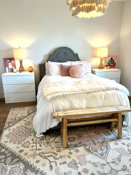 Gray Tufted Upholstered Bed with Nailhead Trim