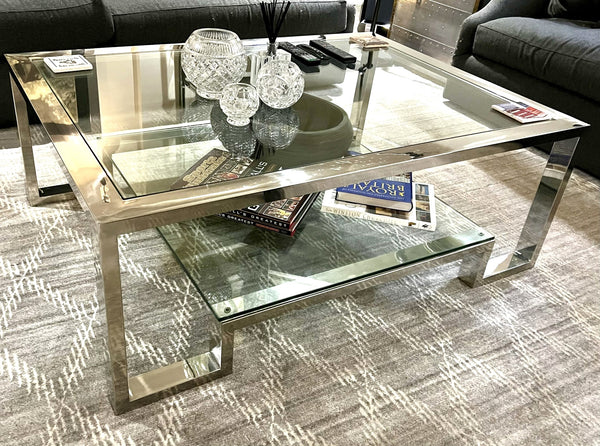 Z Gallerie Duplicity Chrome and Glass Coffee Table