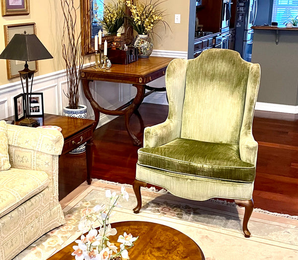 Vintage Heritage Traditional Queen Anne Style Wingback Chairs - A Pair