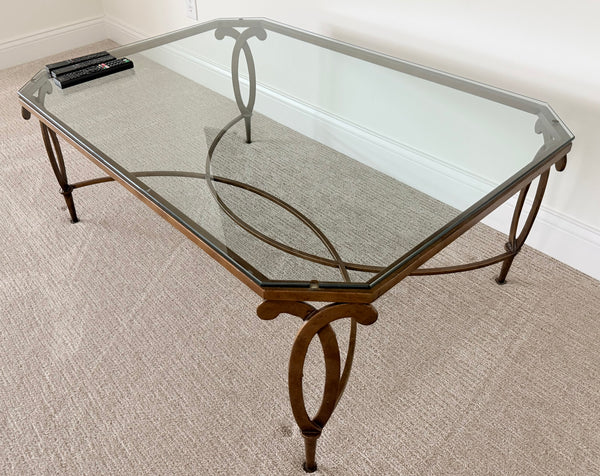 Sunrise Home Antiqued Gold & Glass Coffee Table