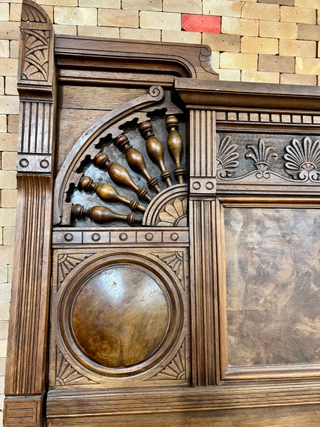 Antique Victorian Eastlake Style Walnut High Back Full Size Bed