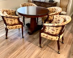 Round Game Table and 4 Henredon Barrel Club Chairs on Casters