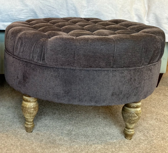 Round Gray Tufted Ottoman (2 Available)