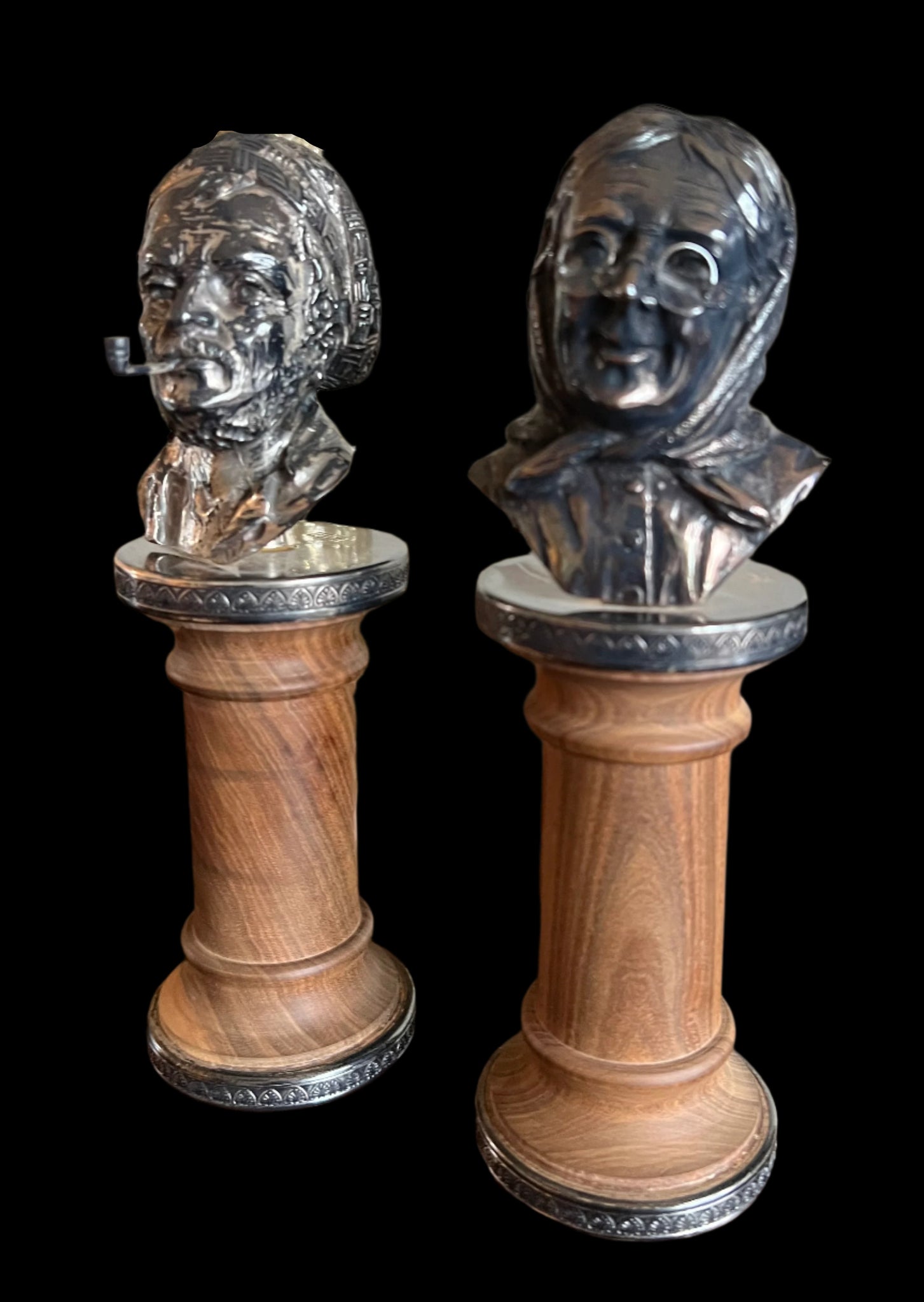 Vintage Pair of Camusso Busts Sterling Silver Sculptures