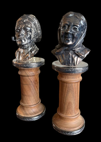 Vintage Pair of Camusso Busts Sterling Silver Sculptures