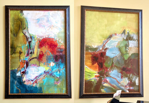 Pair of Large Abstract Horse Paintings