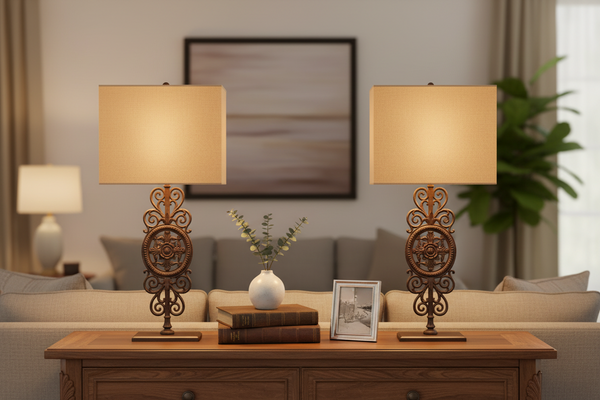 Pair of Restoration Hardware Parisian Gate Iron Table Lamps
