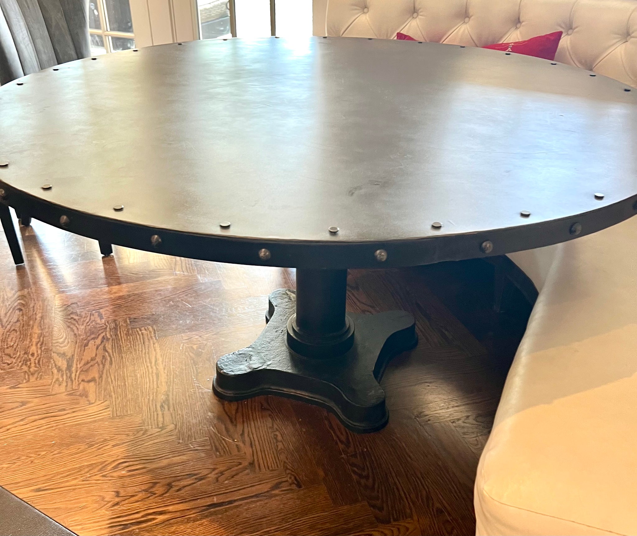 Reclaimed Iron Base and Zinc Top 60" Round Dining Table