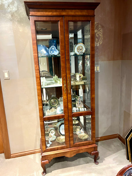 Lighted Cherry Wood Curio Cabinet