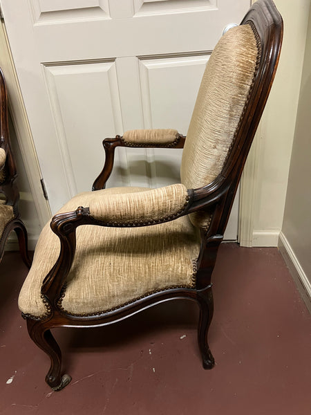 Pair of French Louis XV Antique Armchairs on Casters