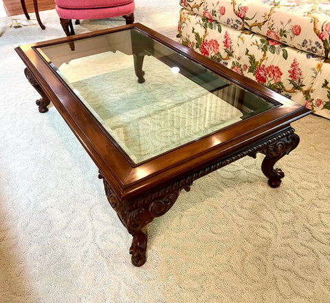 KARGES Chippendale Style Glass Top Coffee Table