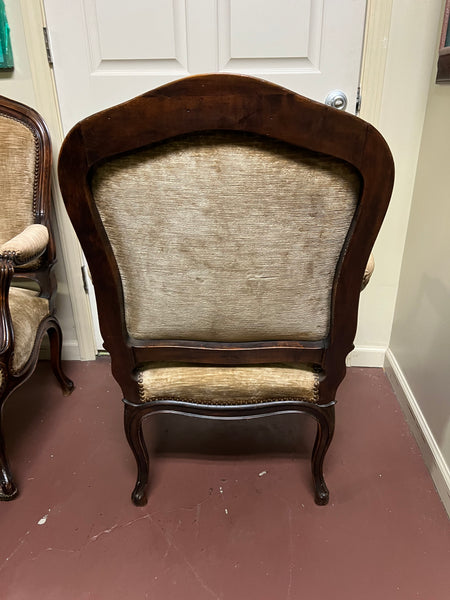 Pair of French Louis XV Antique Armchairs on Casters