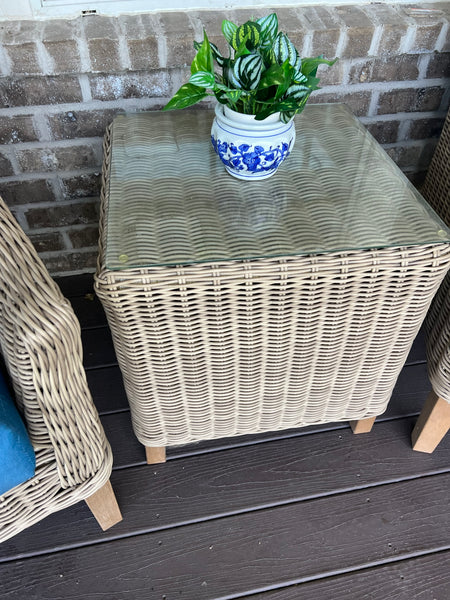 Pair of Modern Wicker Forever Patio Carlisle Lounge Chairs and Side Table with Sunbrella Fabric