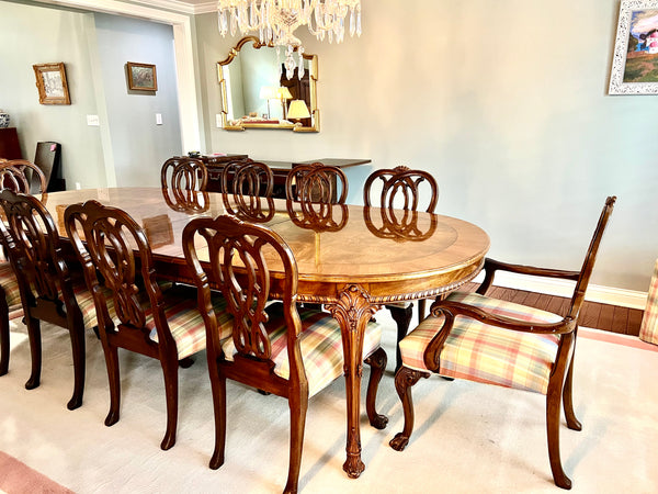 KARGES Burled Walnut Chippendale Dining Table