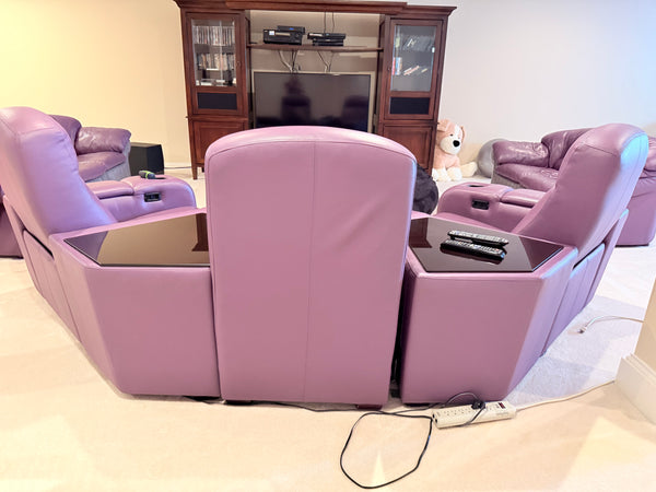 Set of 3 Purple Leather Theator Seating Chairs