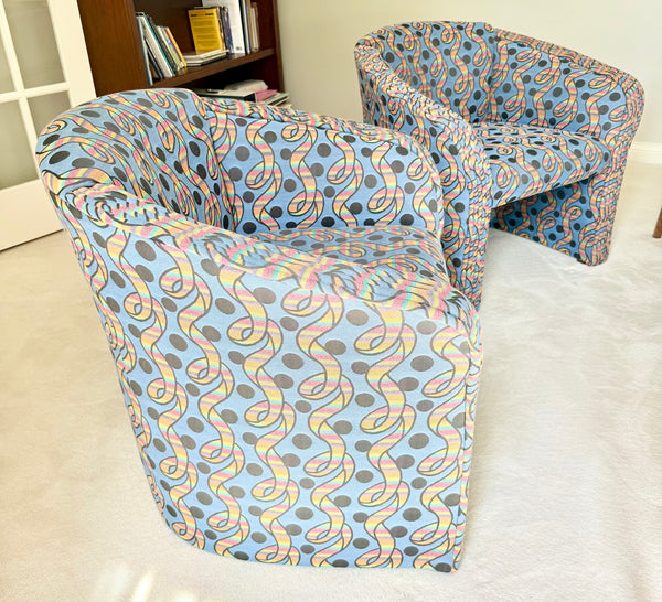 Pair of Vintage Postmodern Barrel Back Club Chairs