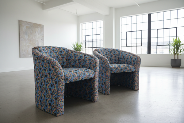 Pair of Vintage Postmodern Barrel Back Club Chairs