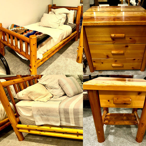 Pair of Cedar Log Twin Beds, Dresser and Nightstand - Made in MIchigan