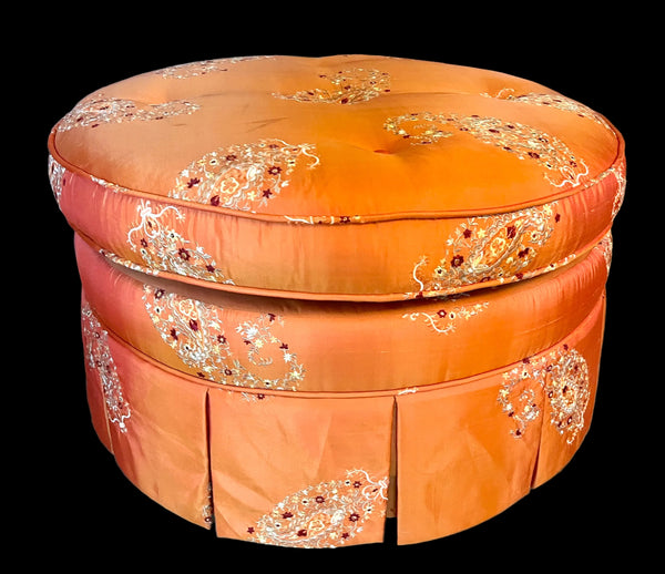 Round Silk Tufted Ottoman