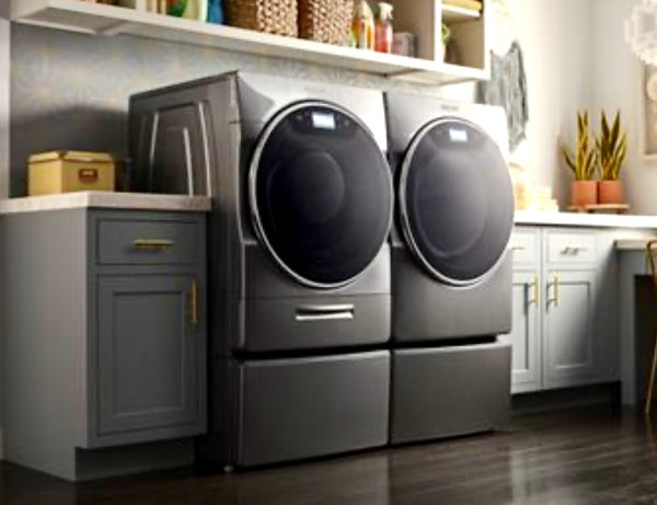 Whirlpool Chrome Shadow Electric Front Load Washer and Dryer Set with Pedestals