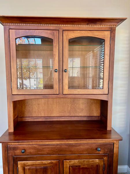 Solid Maple Amish Made China Cabinet with Hutch and Pull Out Dining Table