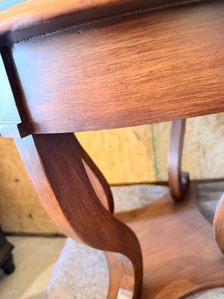 Vintage Regency Style Round End Table with Sculptural Lyre Base and Glass Top