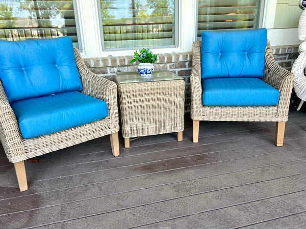 Pair of Modern Wicker Forever Patio Carlisle Lounge Chairs and Side Table with Sunbrella Fabric