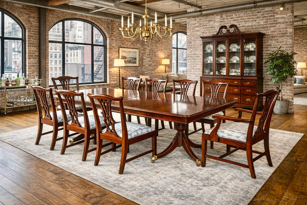Antique Mahogany Double Pedestal Georgian Style Dining Set