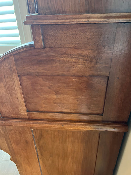 Victorian Antique Burled Walnut Roll Top Secretary Desk, Bookcase