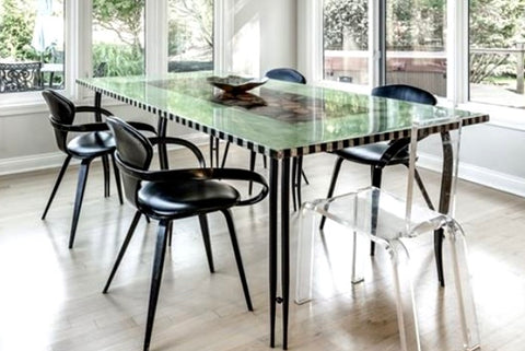 Contemporary Art Deco Custom Made Glass Top Dining Table