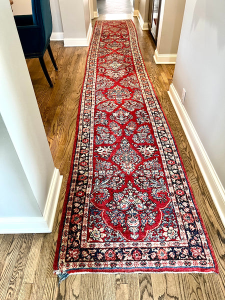 Antique Sarouk Handmade 18' Runner Rug