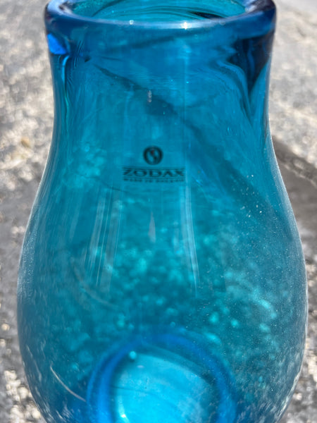 ZODAX Hand Blown Teal Teardrop Glass Vase