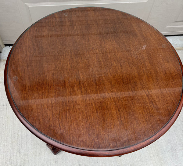 Vintage Regency Style Round End Table with Sculptural Lyre Base and Glass Top